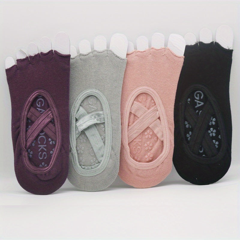 4 Pairs Women's Five Toe Yoga Socks Non Slip Pilates Socks