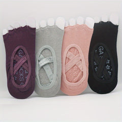 4 Pairs Women's Five Toe Yoga Socks Non Slip Pilates Socks