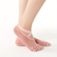 4 Pairs Women's Five Toe Yoga Socks Non Slip Pilates Socks