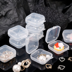 50pcs Mini Clear Plastic Storage Box Container Hinged Lid For Jewelry Beads