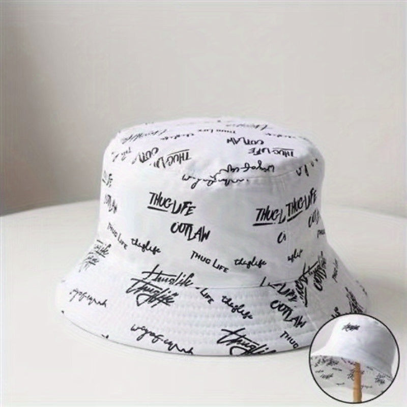 Letter Printed Bucket Hats For Men Women Double-sided Fisherman Cap