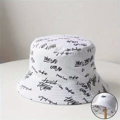 Letter Printed Bucket Hats For Men Women Double-sided Fisherman Cap