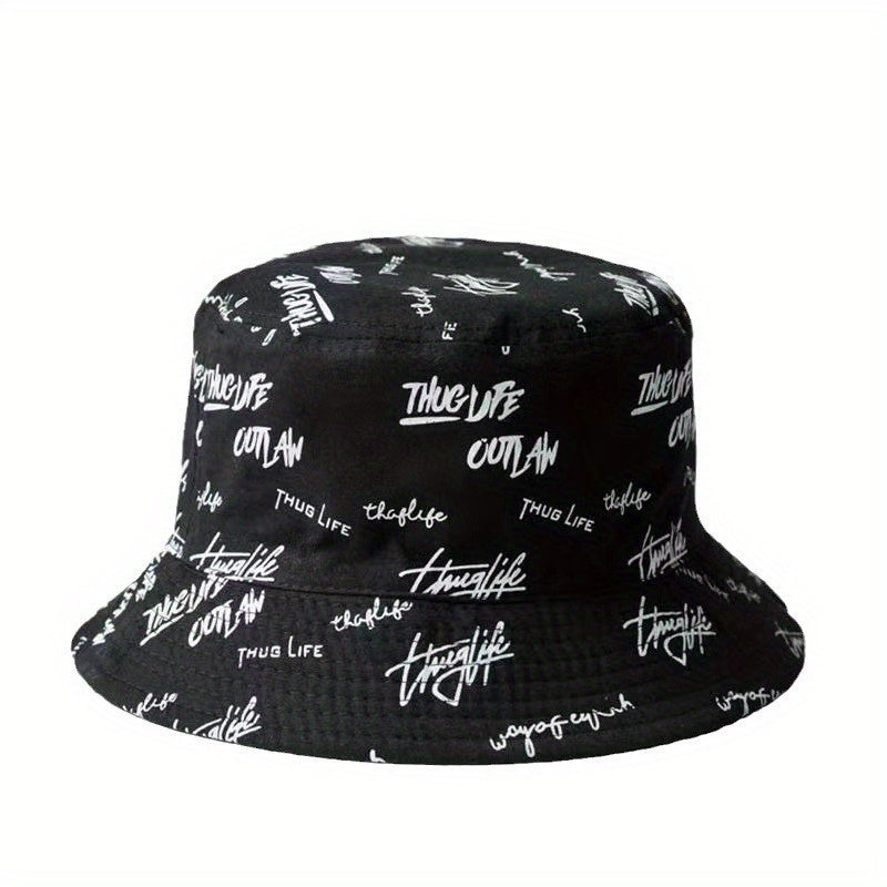 Letter Printed Bucket Hats For Men Women Double-sided Fisherman Cap