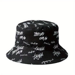 Letter Printed Bucket Hats For Men Women Double-sided Fisherman Cap