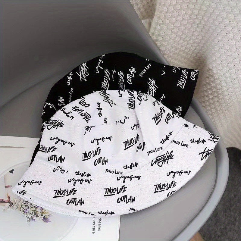 Letter Printed Bucket Hats For Men Women Double-sided Fisherman Cap
