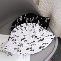 Letter Printed Bucket Hats For Men Women Double-sided Fisherman Cap