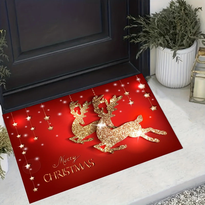 Christmas Entrance Door Mat Decorative Non-slip Flannel Printed Floor Mat