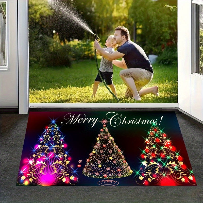 Christmas Entrance Door Mat Decorative Non-slip Flannel Printed Floor Mat