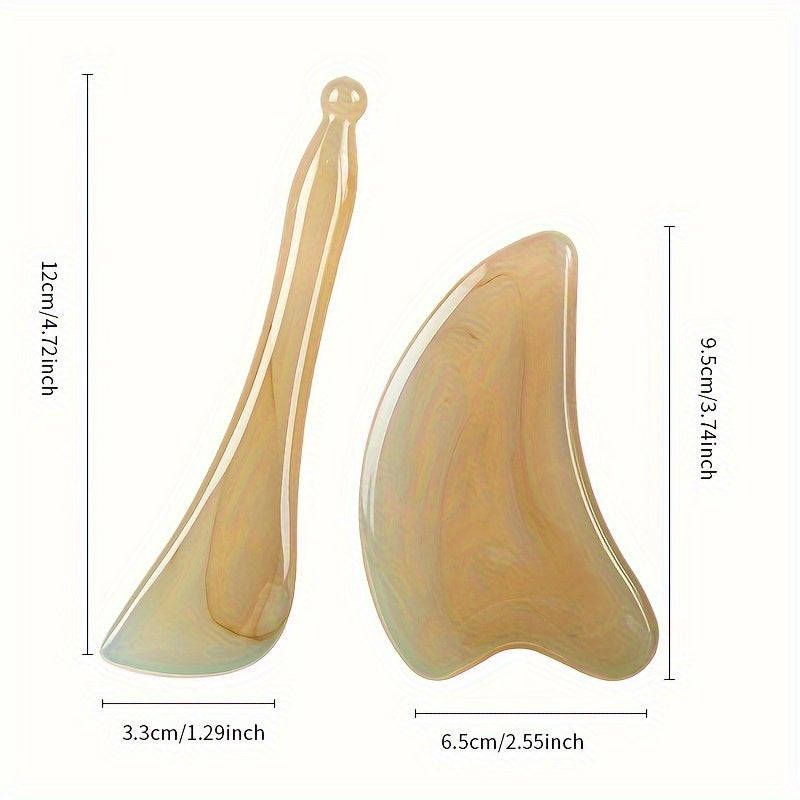 2pcs Chinese Facial Massage Tool Faux OX Horn Gua Sha Board SPA Massage