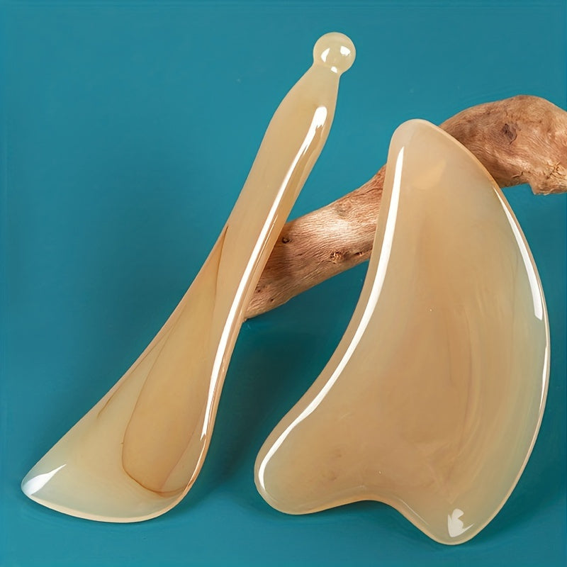 2pcs Chinese Facial Massage Tool Faux OX Horn Gua Sha Board SPA Massage