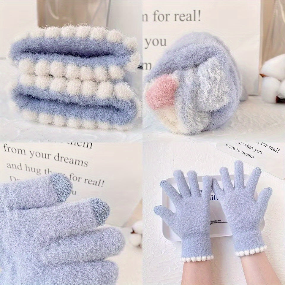 Warm Plush Finger Splitting Gloves Touch Screen Cycling Winter Knitted 5 Fingers