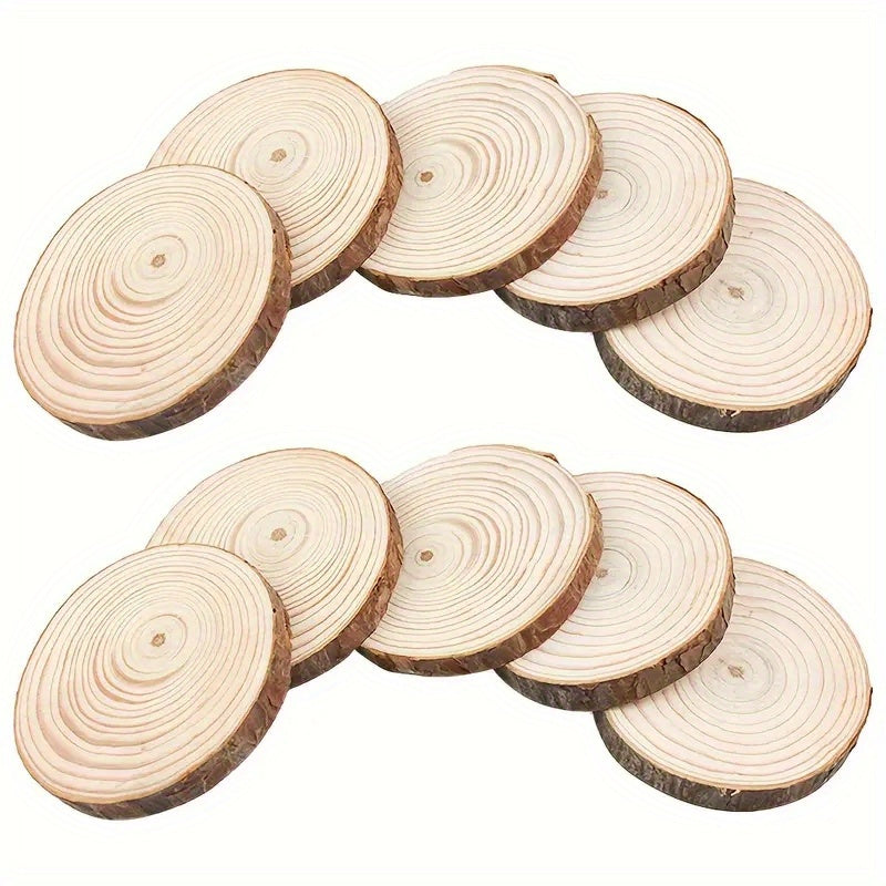 10pcs Natural Wood Round Art Thick Wood Chips Bark DIY Crafts Coasters