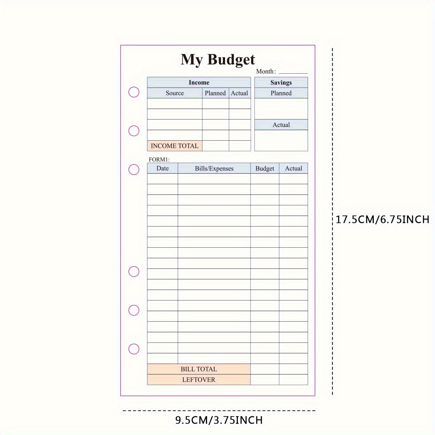 82pcs Weekly&Monthly Planner & 6 Hole Budget System Refill