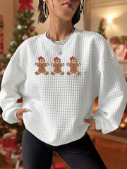 Gingerbread Man Waffle Lounge Top Christmas Crew Neck Long Sleeve