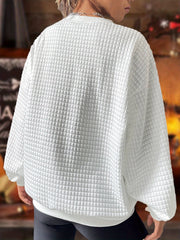 Halloween Skull Print Waffle Lounge Top Crew Neck Long Sleeve Top Women
