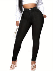 High Rise Skinny Jeans - Button Fly Solid Plus Size