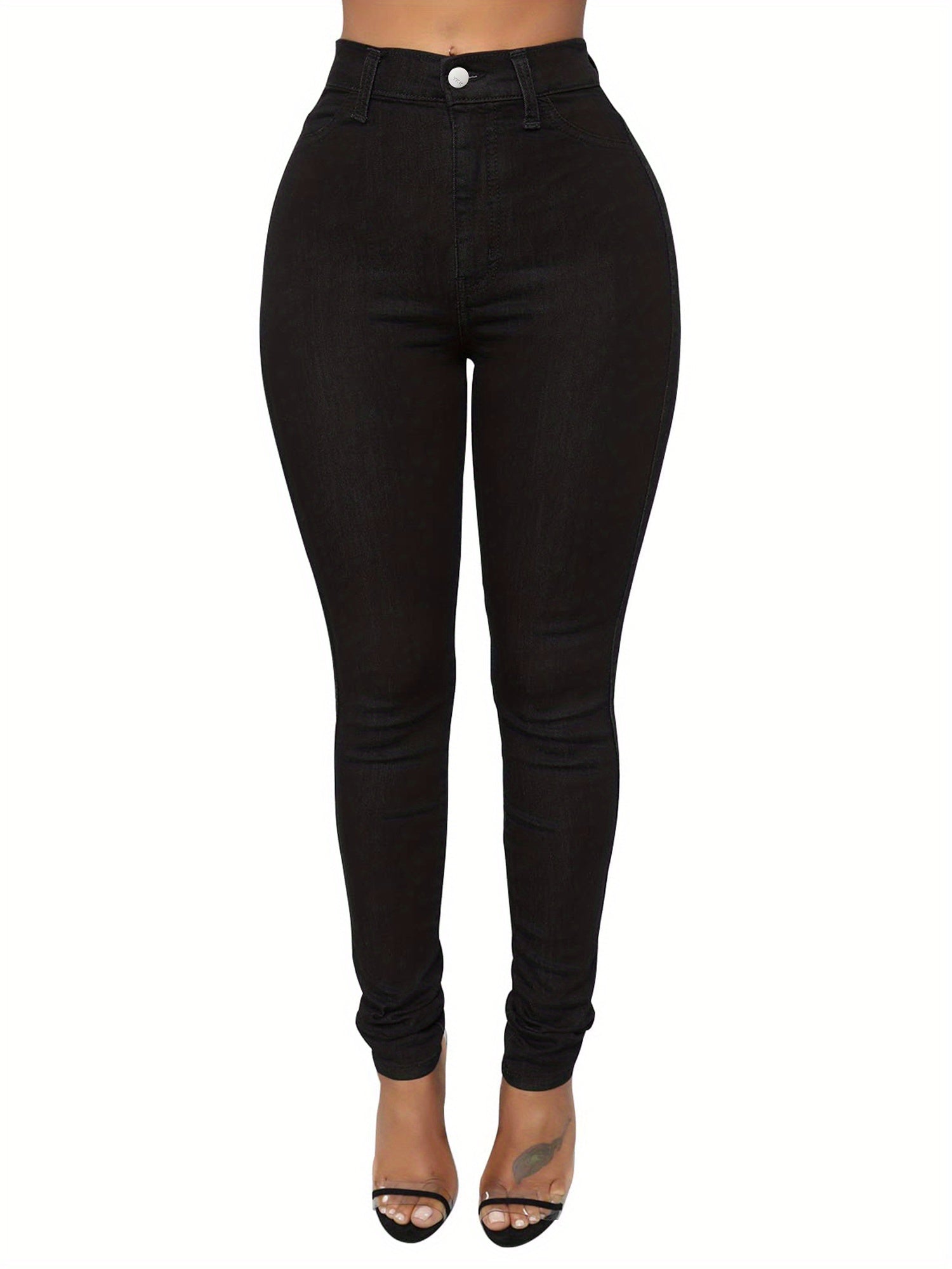 High Rise Skinny Jeans - Button Fly Solid Plus Size