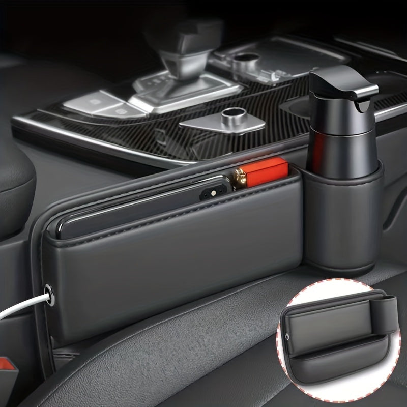 Car PU Leather Storage Box Seat Gaps Cup Holder
