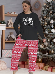 Christmas Pajamas Set Women's Plus Gingerbread Man & Letter Print