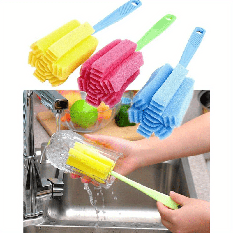 3-Pack Kitchen Cleaning Sponges Brushes for Wine Glasses, Bottles, Mugs