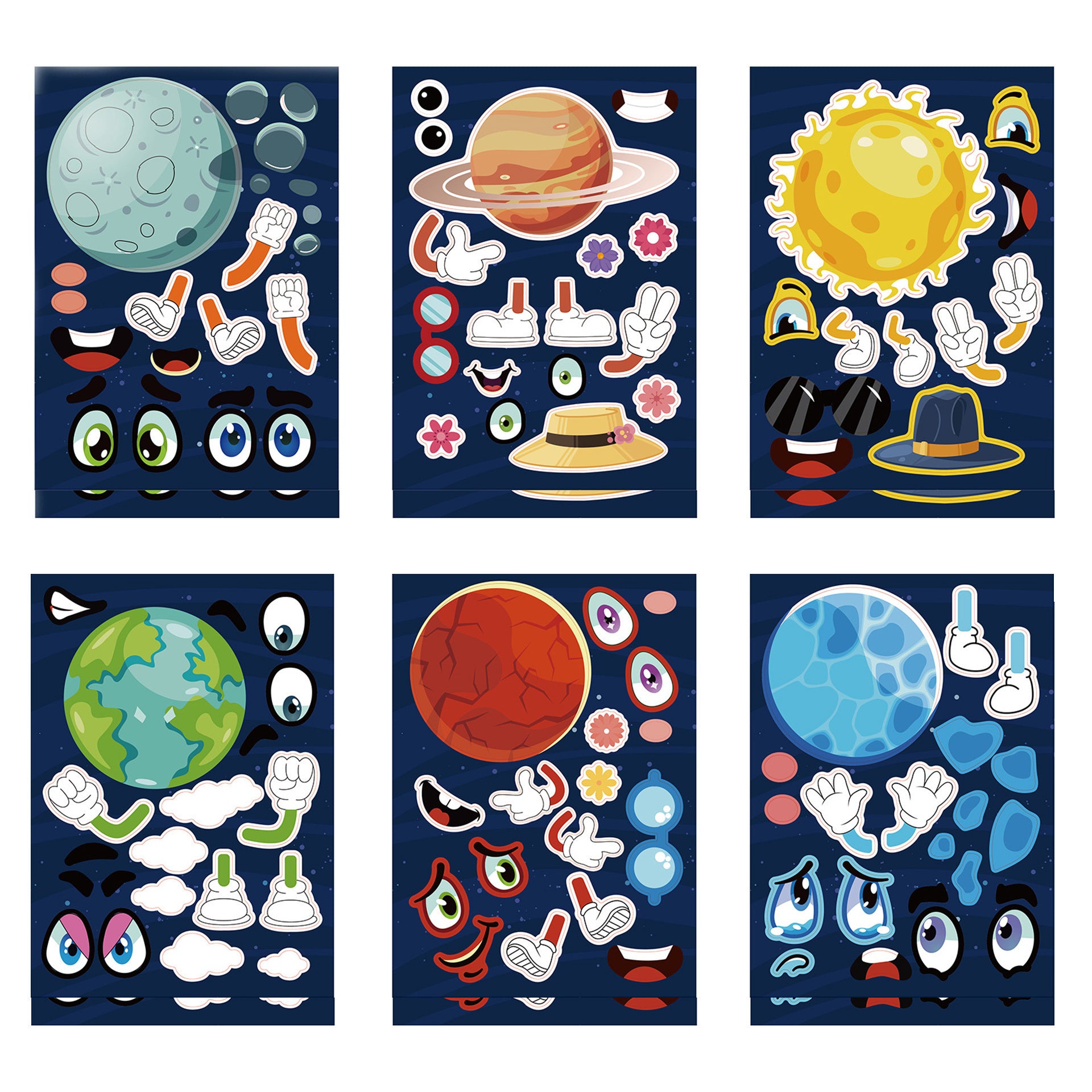 12 Sheets Outer Space Planet Puzzle Stickers Educational DIY Stickers