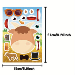 12pcs Farm Animal Puzzle Cartoon Stickers DIY Stickers Self adhesive Stickers