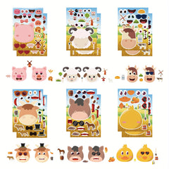 12pcs Farm Animal Puzzle Cartoon Stickers DIY Stickers Self adhesive Stickers