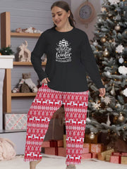 Women's Xmas Pajama Set - Tree Print Tee & Elk Striped