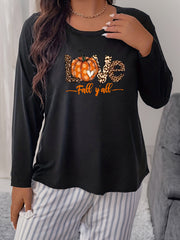Pumpkin Print Long Sleeve Pajama Top