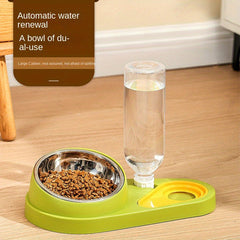 Automatic Double Bowl Pet Food & Water Bowl Neck Protection Stainless Steel