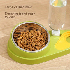 Automatic Double Bowl Pet Food & Water Bowl Neck Protection Stainless Steel