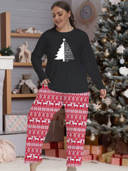 Christmas Casual Pajama Set - Tree & Letter Print Tee
