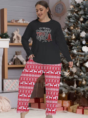 Christmas Pajama Set Plaid Tree & Letter Print Tee & Elk Striped Pants