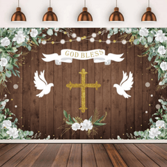 Green Leaves Christening Party Background Cloth Tapestry Banner