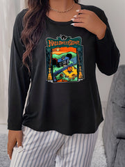 Women's Plus Size Halloween Graphic Print Long Sleeve Pajama Top
