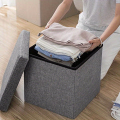 Grey Folding Storage Ottoman Makeup Seat Foot Stool Storage Box