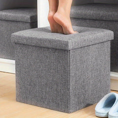 Grey Folding Storage Ottoman Makeup Seat Foot Stool Storage Box