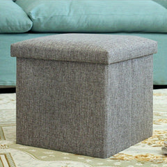 Grey Folding Storage Ottoman Makeup Seat Foot Stool Storage Box