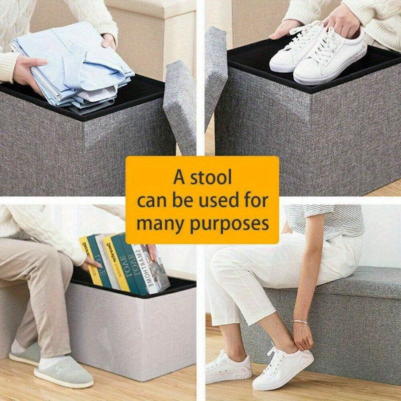 Grey Folding Storage Ottoman Makeup Seat Foot Stool Storage Box