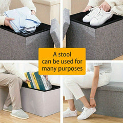 Grey Folding Storage Ottoman Makeup Seat Foot Stool Storage Box