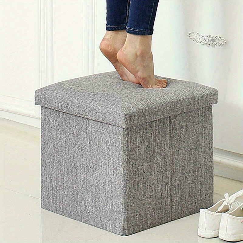 Grey Folding Storage Ottoman Makeup Seat Foot Stool Storage Box