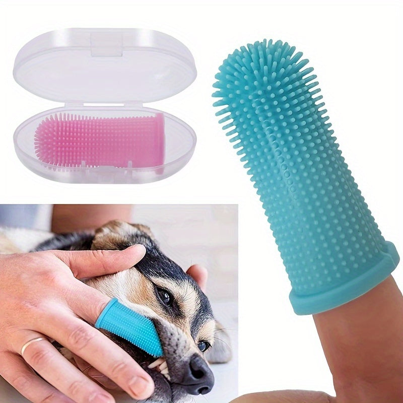 360 Degree Pet Toothbrush Soft Silicone Dog Finger Toothbrush with Storage Box