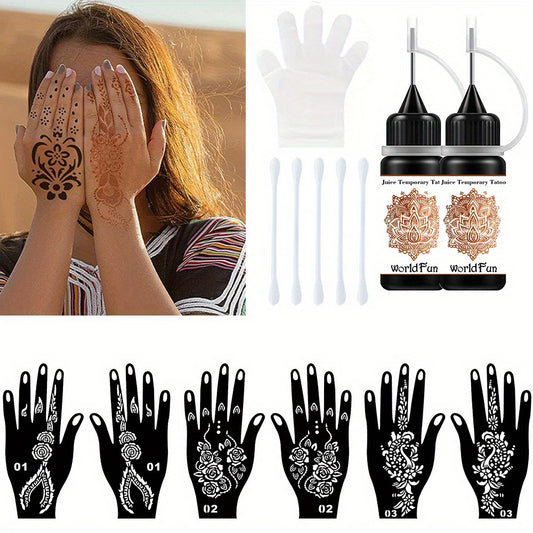 Long Lasting Temporary Tattoo Inks & Stencils Kit Semi Permanent Tattoo Ink Gel