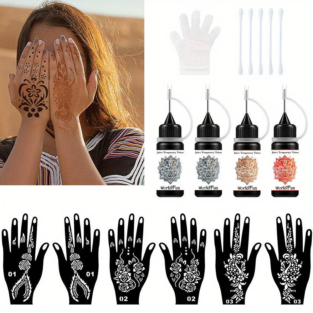 Long Lasting Temporary Tattoo Inks & Stencils Kit Semi Permanent Tattoo Ink Gel
