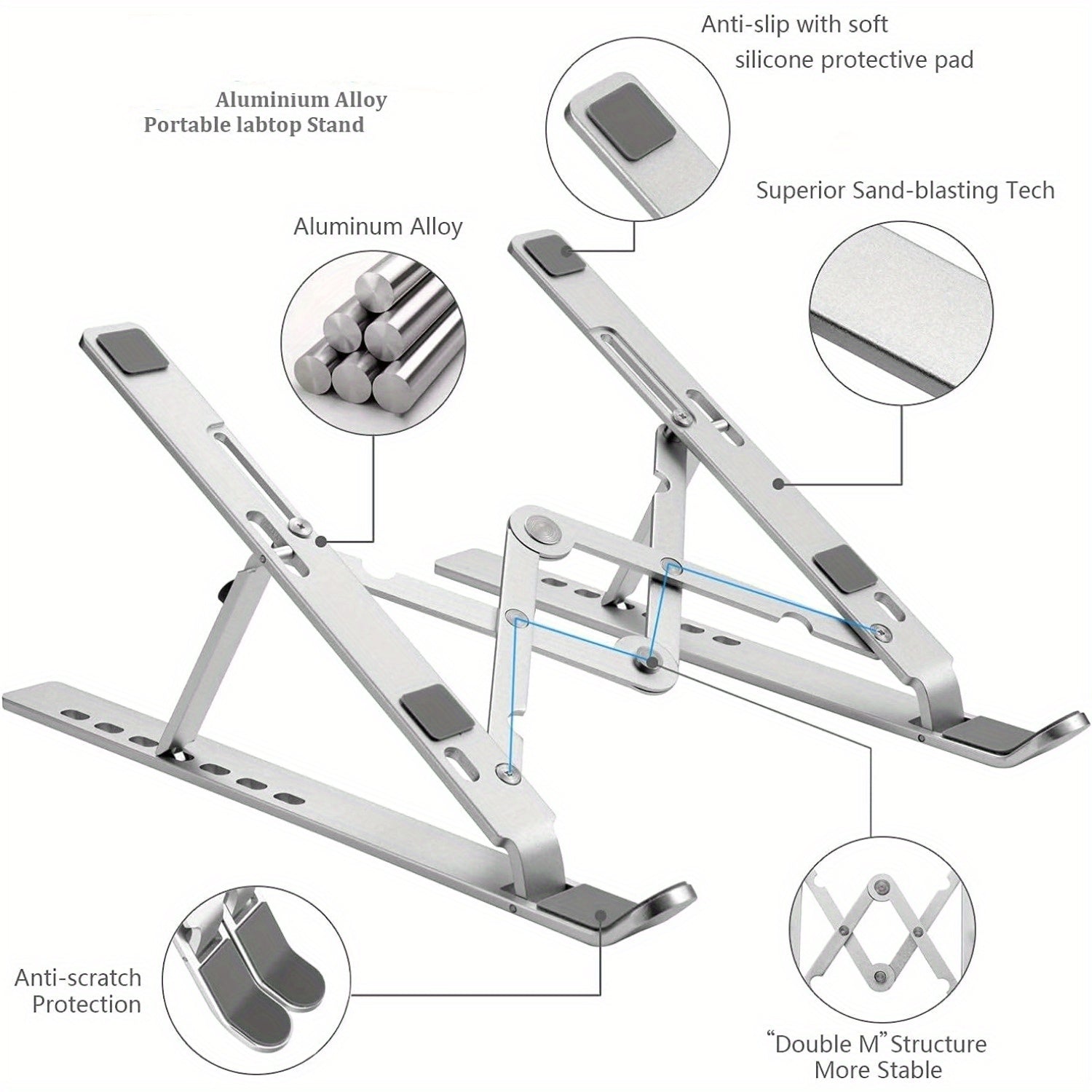 Adjustable Aluminum Laptop Stand for Desk - Foldable Portable Holder
