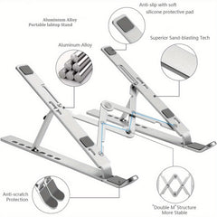 Adjustable Aluminum Laptop Stand for Desk - Foldable Portable Holder