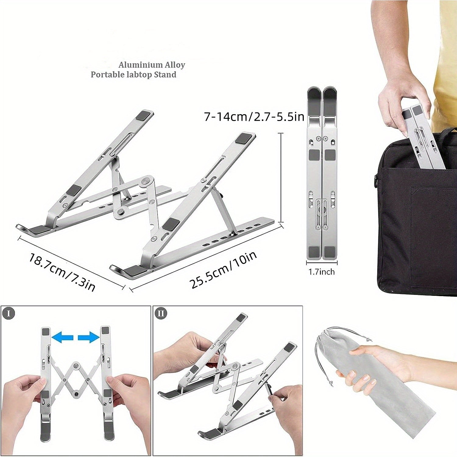 Adjustable Aluminum Laptop Stand for Desk - Foldable Portable Holder