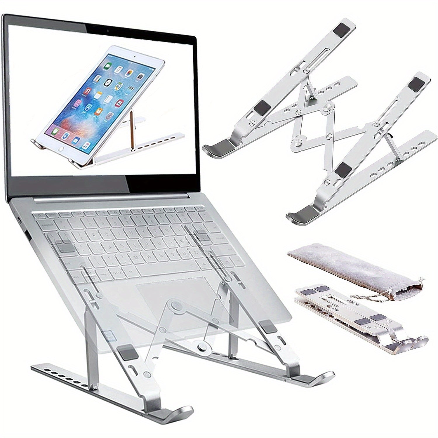 Adjustable Aluminum Laptop Stand for Desk - Foldable Portable Holder