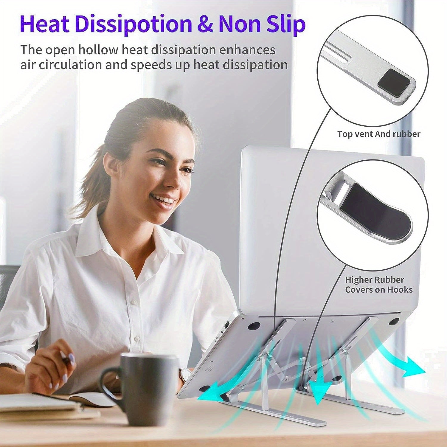 Adjustable Aluminum Laptop Stand for Desk - Foldable Portable Holder