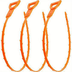 3pcs Drain Sink Snake Hair Clog Remover Cleaning Tool Orange